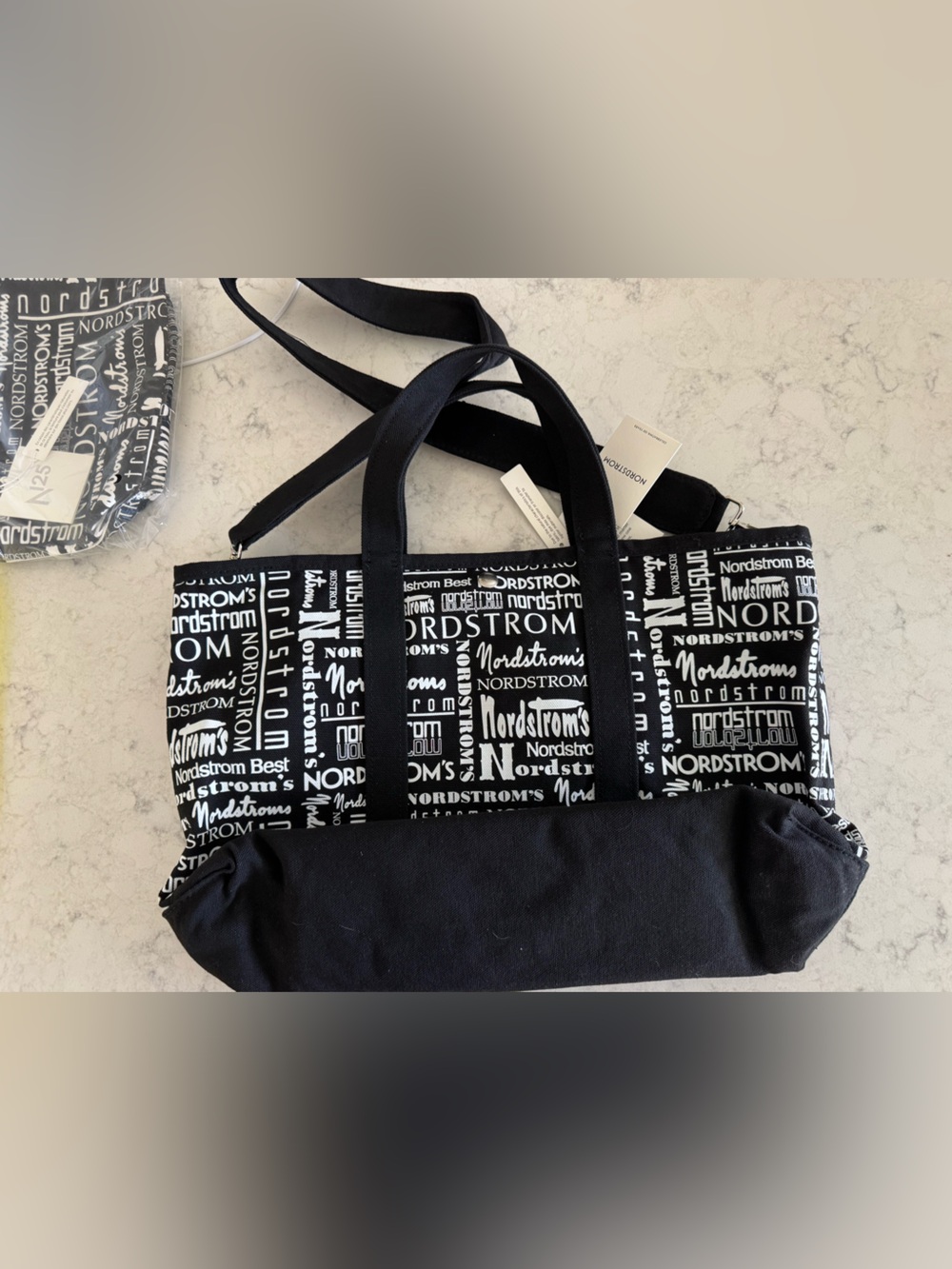 Nordstrom Black White Logo Canvas Tote with Matching Pouch exclusive for Icon! - Picture 3 of 5